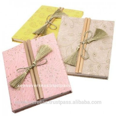 Handmade recycled Paper Bamboo Journals with Golden Tie-String